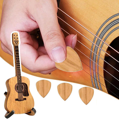 Wooden Guitar Pick Holder with Guitar Picks - Unique Novelty Gift for Guitar Players