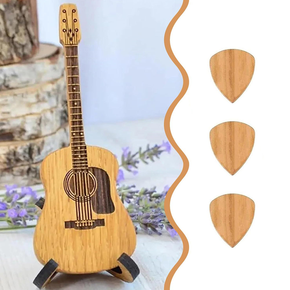 Wooden Guitar Pick Holder with Guitar Picks - Unique Novelty Gift for Guitar Players