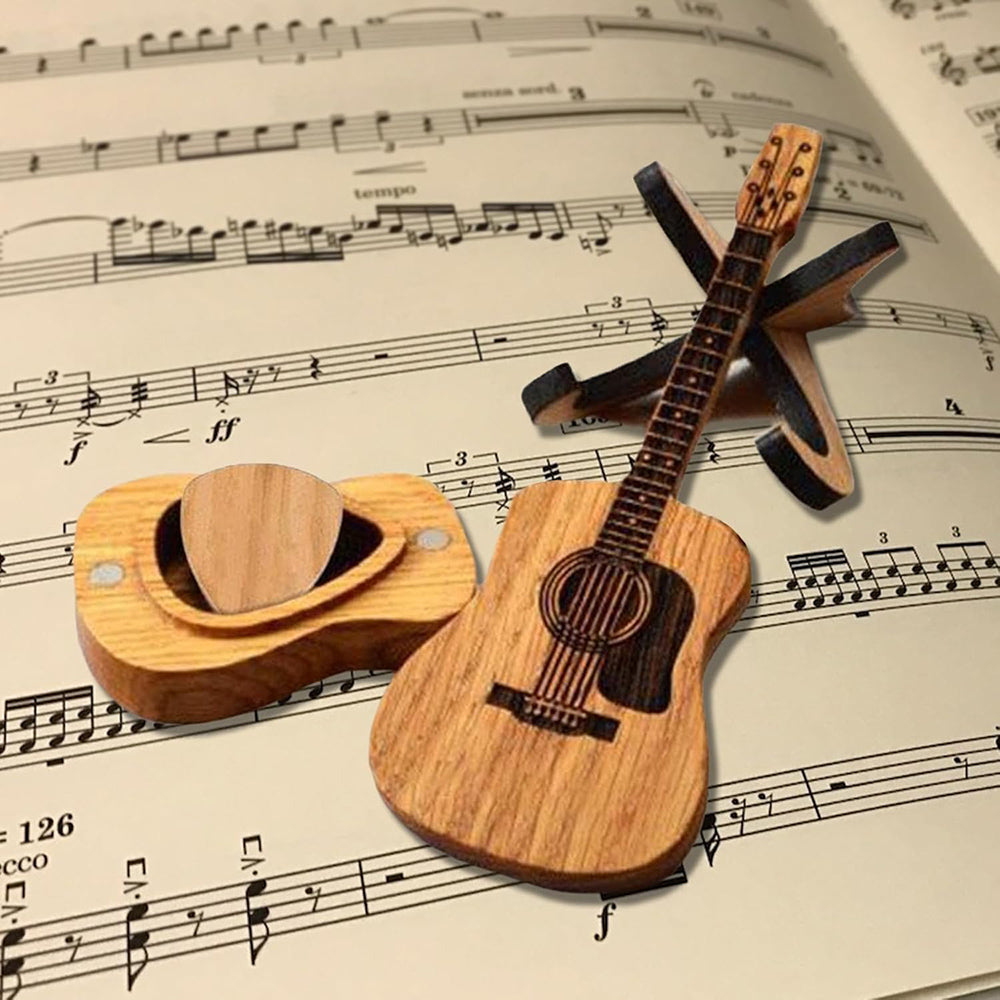 Wooden Guitar Pick Holder with Guitar Picks - Unique Novelty Gift for Guitar Players