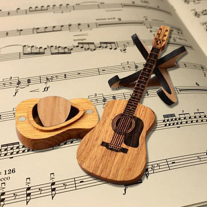 Wooden Guitar Pick Holder with Guitar Picks - Unique Novelty Gift for Guitar Players