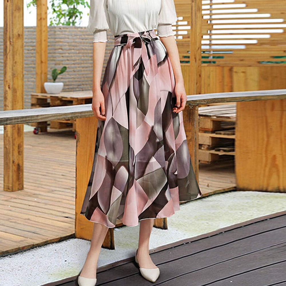 Floral Chiffon Midi Skirt - Fashion Women Summer Beach Daily Casual Wear