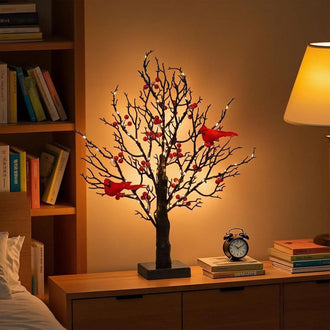 Vintage Glowing Tree with Cardinal & Red Berry