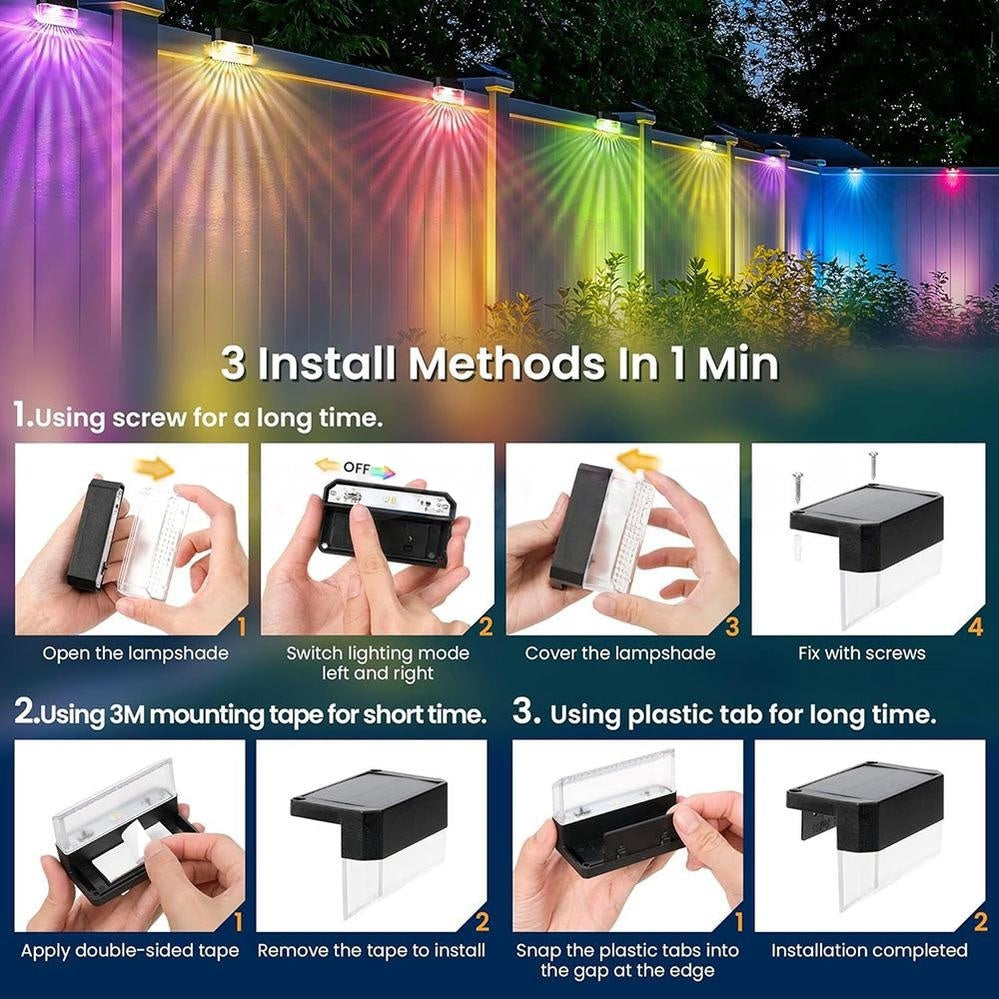 Dazzling Solar Powered 2 Mode LED Fence Light - 4 Pack, Waterproof Outdoor Patio Wall Garden Lighting