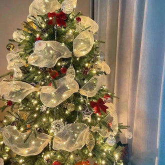 Elegant Christmas Mesh Tree Ribbon  -  30 Ft, Festive Holiday Wreath & Tree Decor