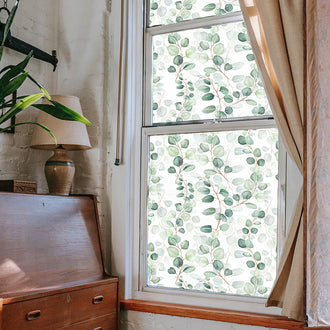 Elegant Green Leaf Privacy Window Film