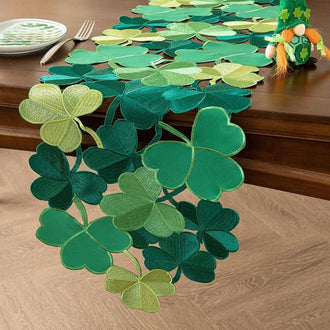 Embroidered Irish Clover Table Runner - 15×34 Inch, St.Patrick’s Day Novelty Dining Table Decor