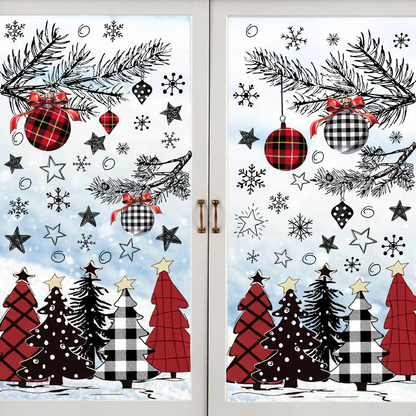 Festive Christmas Tree Window Cling Set - Home Glass Door Window Xmas Holiday Party Festival Decor