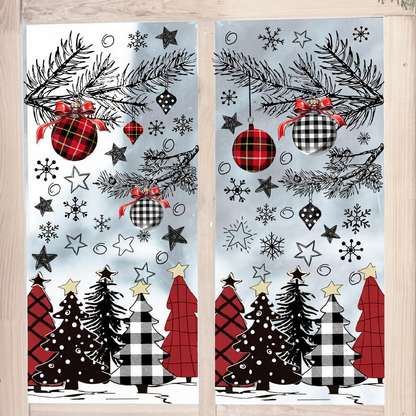 Festive Christmas Tree Window Cling Set - Home Glass Door Window Xmas Holiday Party Festival Decor