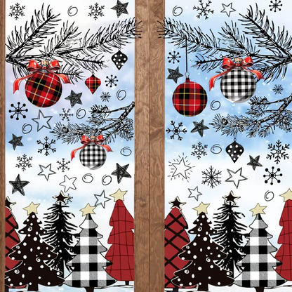 Festive Christmas Tree Window Cling Set - Home Glass Door Window Xmas Holiday Party Festival Decor