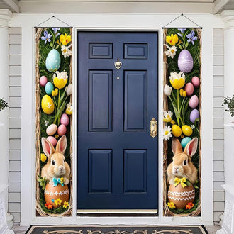 Festive Easter Bunny Themed Door Banner Set  -  Front Door Spring Holiday Decor