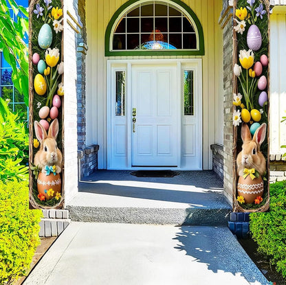 Festive Easter Bunny Themed Door Banner Set  -  Front Door Spring Holiday Decor