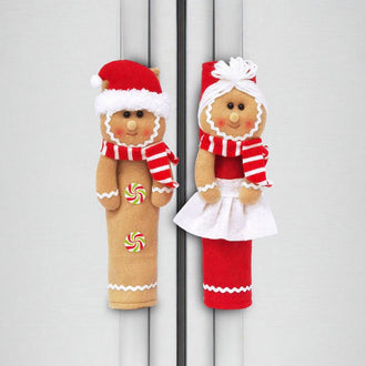 Festive Gingerbread Refrigerator Door Handle Covers - Set of 2, Christmas Kitchen Holiday Decor