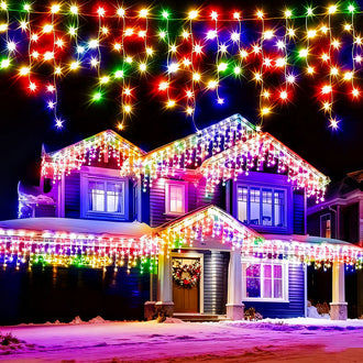 Festive Solar Powered LED Icicle String Lights