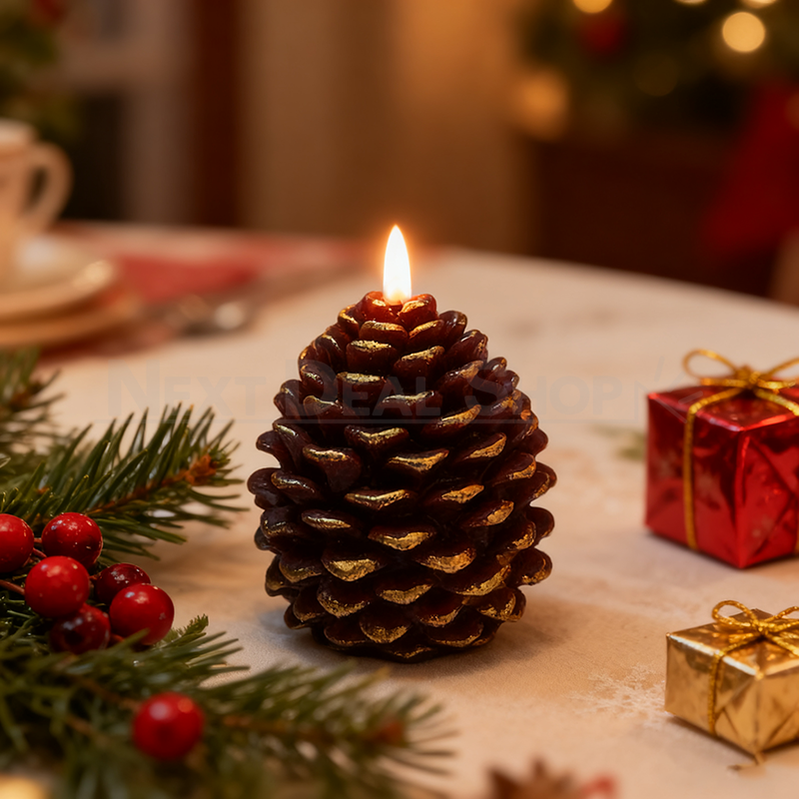 Flameless LED Pinecone Candle Light-Gold dusted-View 7-Next Deal Shop