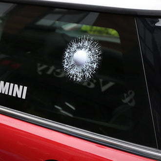 Funny 3D Golf Ball Broken Glass Sticker ‑ Car Window Decal, Prank Decor Sticker, Vehicle Decoration