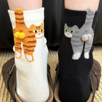 Funny Novelty Cat Socks with Balls - 2 Pairs, Casual Wear Accessory