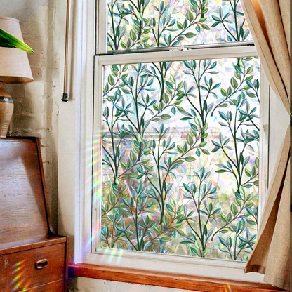 Green Vine Decorative Static Window Film - Botanical Window Decal for Home & Office