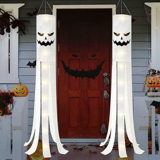 Halloween LED Ghost Windsock Decoration - Home Porch Patio Yard Spooky Holiday Party Hanging Decor