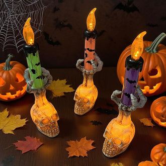 Set of 3 Halloween LED Skull Candle Lights