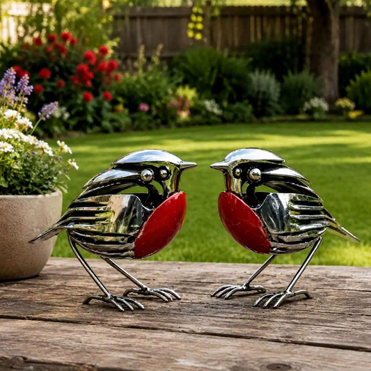 Hand-Crafted Scrap Metal Robin Bird Sculpture - Lawn & Patio Garden Decor