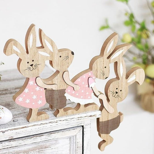 Hand Crafted Wooden Bunny Figurine  -  Tabletop & Shelf Indoor Decor