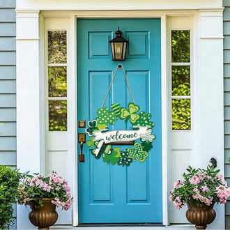 Hand Crafted Wooden St.Patrick’s Day Door Wreath - Outdoor Front Door Porch Decoration