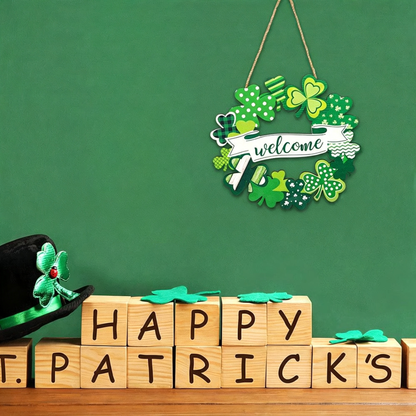 Hand Crafted Wooden St.Patrick’s Day Door Wreath - Outdoor Front Door Porch Decoration