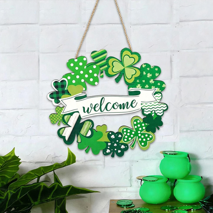 Hand Crafted Wooden St.Patrick’s Day Door Wreath - Outdoor Front Door Porch Decoration