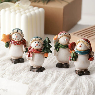 Set of 4 Hand Painted Christmas Snowman Figurines