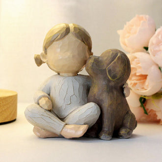 Hand Painted Resin Girl & Puppy Figurine - Tabletop Garden Decor