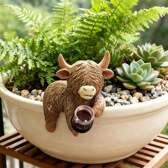 Hand Painted Resin Highland Cow Pot Hugger  -  Flower Pot & Planter Garden Decor