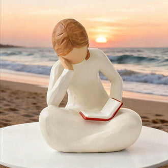 Hand Painted Resin Reading Thinker Figurine  -  Desk & Shelf Indoor Decor