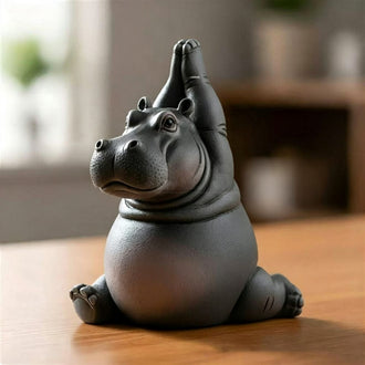 Hand Painted Resin Yoga Pose Hippo Figurine  -  3.1-Inch, Tabletop & Lawn Garden Decor