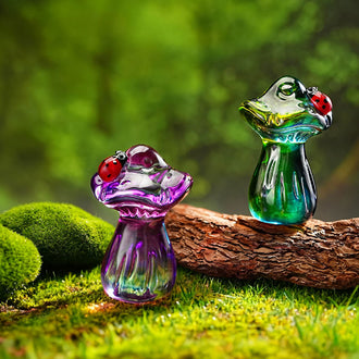 Handmade Crystal Glass Mushroom with Ladybug Figurine - 2.7-Inch