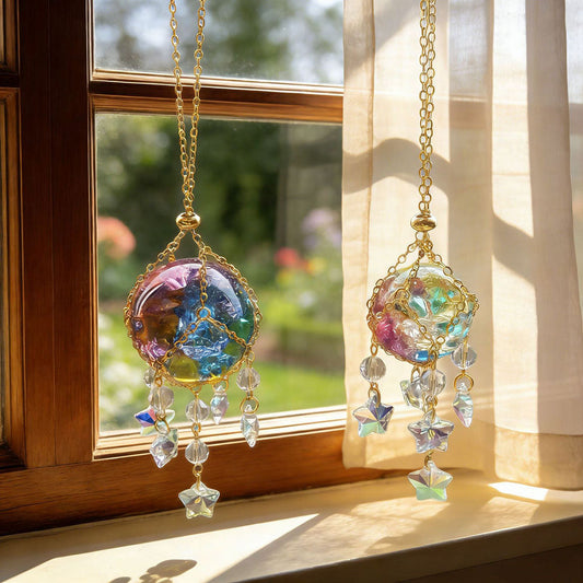 2 Pcs - Iridescent Cracked Ice Crystal Ball Window Hanging Suncatcher-View 1-Next Deal Shop