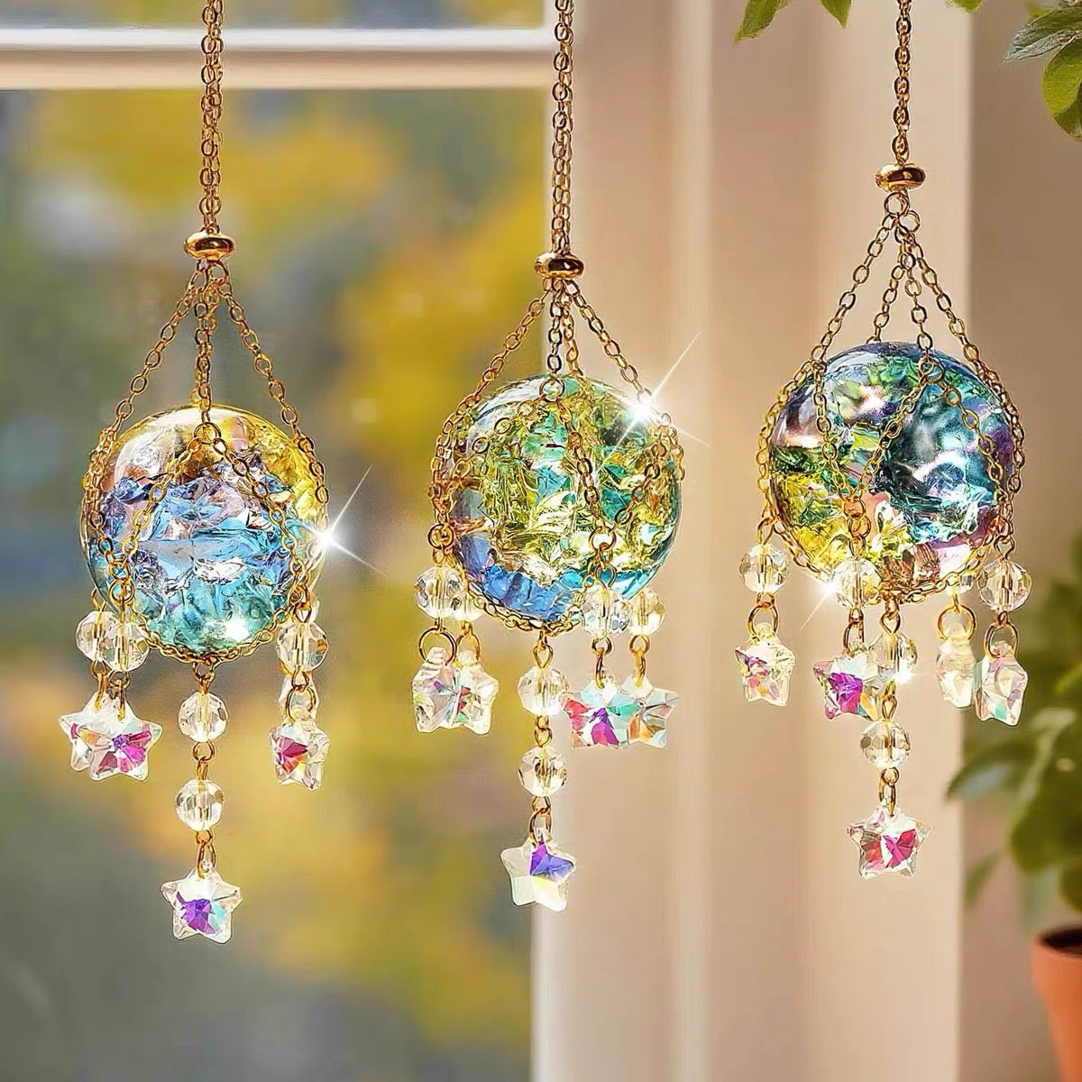 Iridescent Crystal Cracked Ice Suncatcher - Home Window Indoor Wall Hanging Decoration