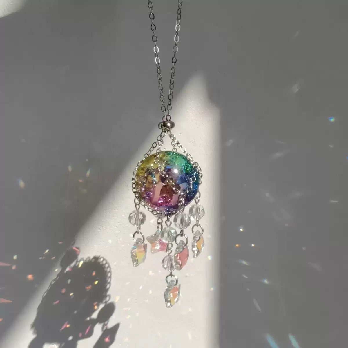 Iridescent Crystal Cracked Ice Suncatcher - Home Window Indoor Wall Hanging Decoration