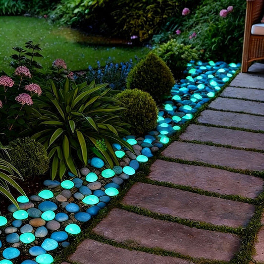 Luminous Glow-in-the-Dark Garden Pebbles - 10-Pack (1.7-Inch), Pathway & Lawn Decor-blue-View 1-Next Deal Shop