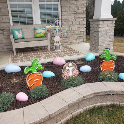 Large Bunny & Carrot Yard Stake Decor