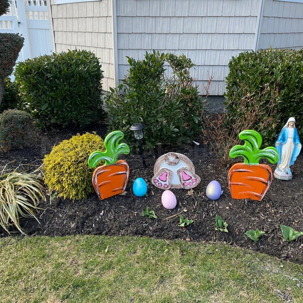 Large Bunny & Carrot Yard Stake Decor