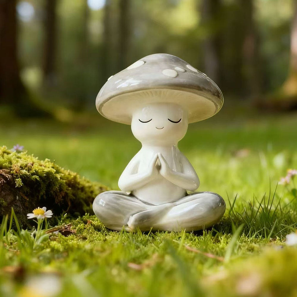 Adorable Meditating Mushroom Figurine - Garden Yard Lawn Patio Meditation Decor Ornament