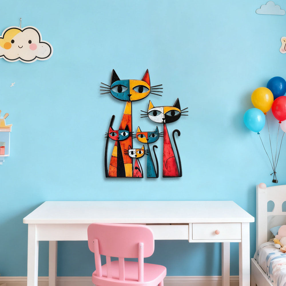 Colorful Metal Cat Wall Art Decor - Home Garden Patio Fence Outdoor Wall Decoration
