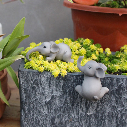 Set of 2 Adorable Elephant Plant Pot Huggers - Garden Patio Potted Plant Edge Figurine Decor