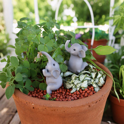 Set of 2 Adorable Elephant Plant Pot Huggers - Garden Patio Potted Plant Edge Figurine Decor