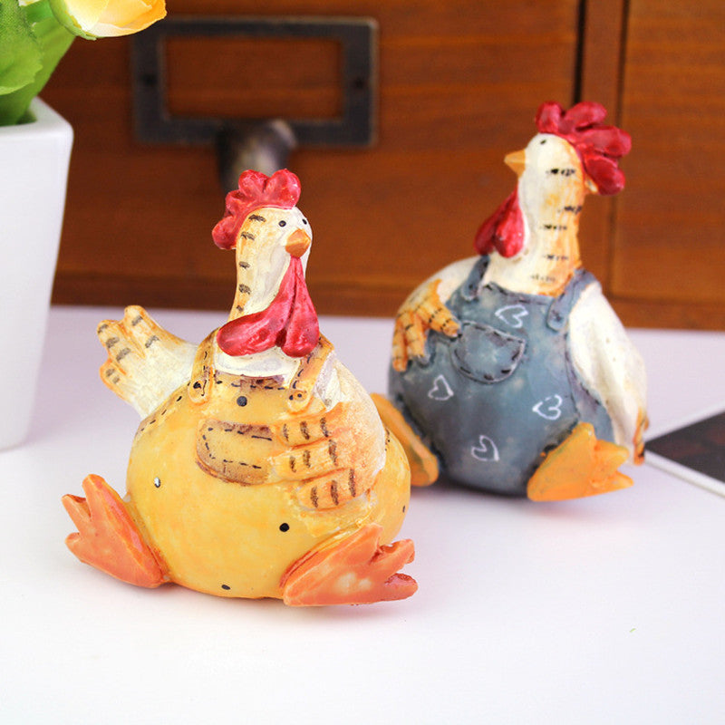 Set of 2 Hand Painted Chicken Figurines - Easter Garden Lawn Patio Home Tabletop Decor