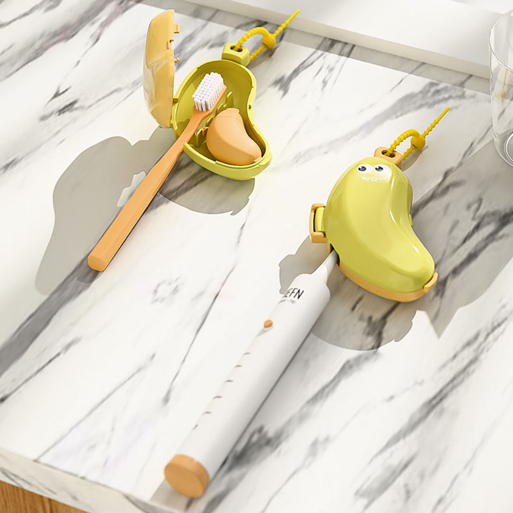 Banana Toothbrush Cover with Toothpaste Dispenser - Bathroom Counter Storage Accessory