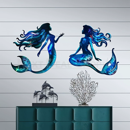 Ocean Mermaid Metal Wall Art - Home Garden Patio Fence Outdoor Decoration