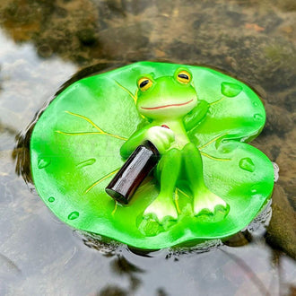 Floating Tipsy Frog on Lotus Leaf Garden Figurine
