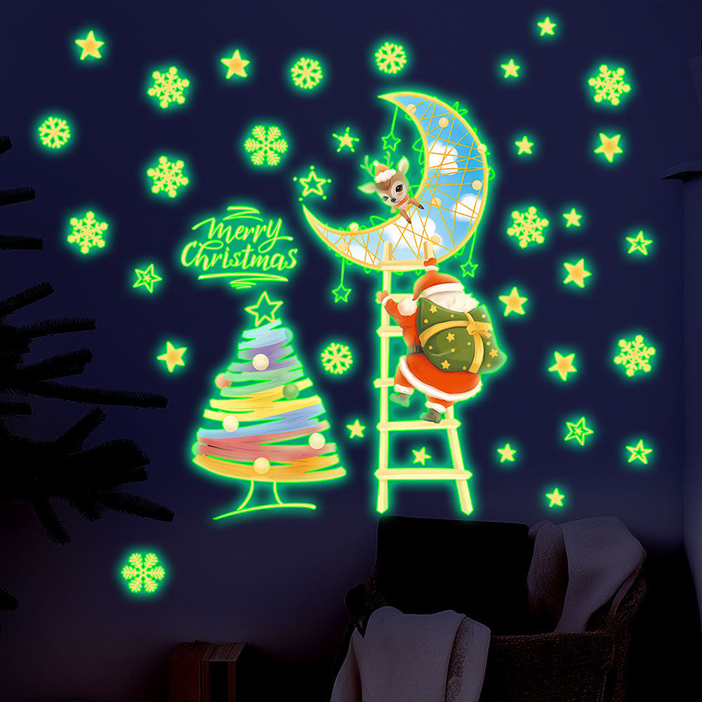 Glow In the Dark Christmas Stickers Set - Window Wall Xmas Decor Decals