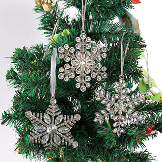 3 Pcs Rhinestone Christmas Snowflake Ornament Set